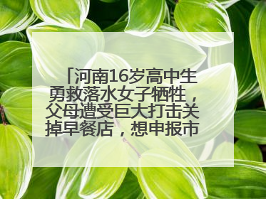 河南16岁高中生勇救落水女子牺牲，父母遭受巨大打击关掉早餐店，想申报市级见义勇为
