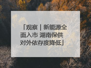 观察｜新能源全面入市 湖南保供对外依存度降低
